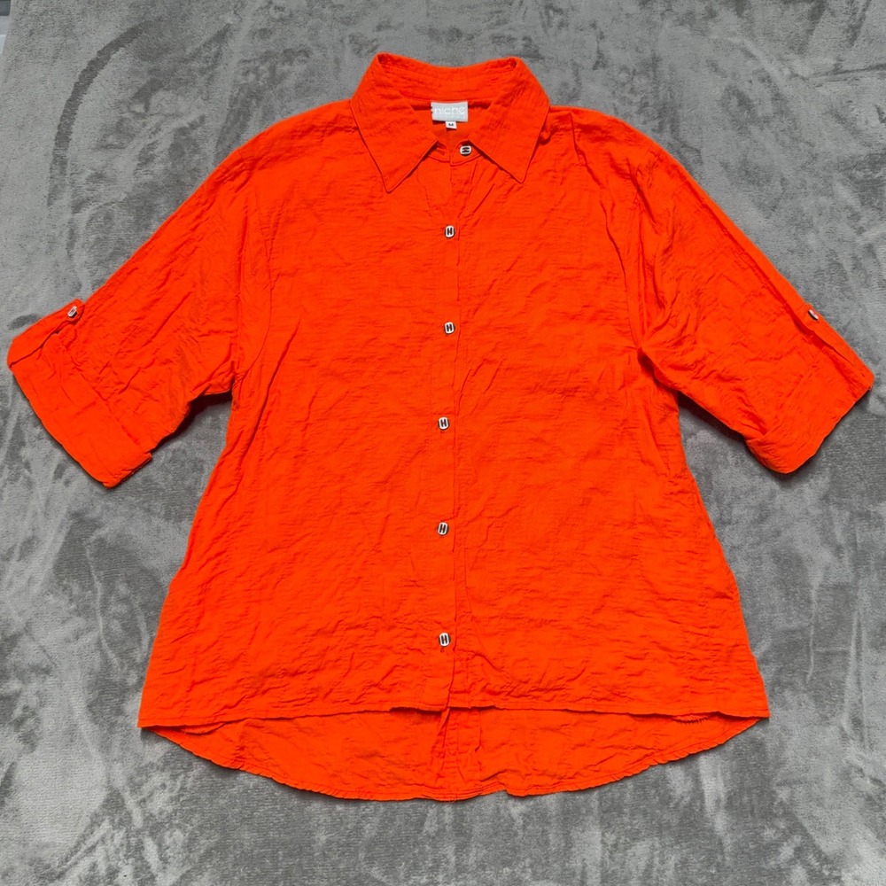 Niche Nilgun Derman Top Womens Medium Orange Cotton Pockets Beach Lagenlook‎